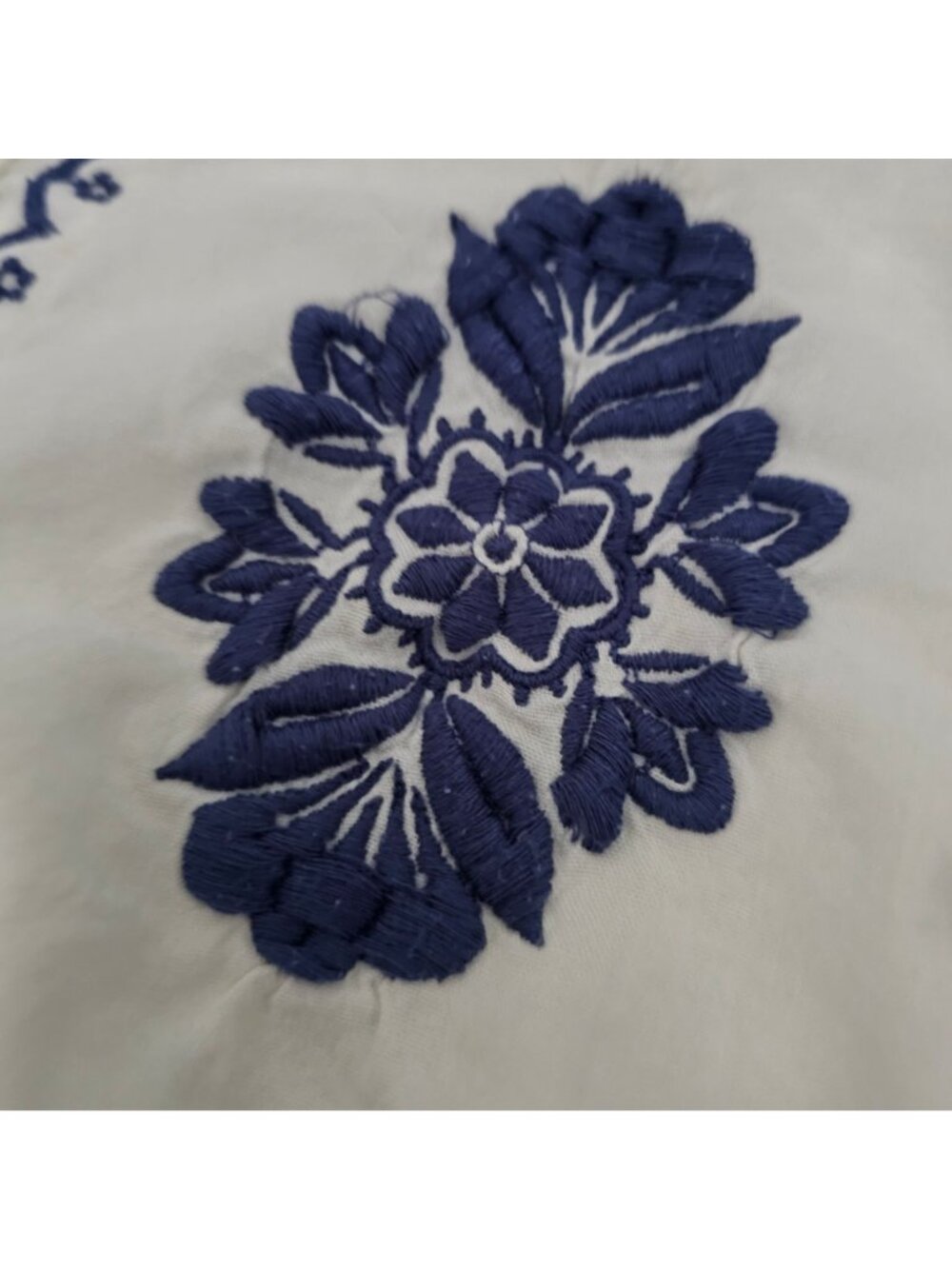 Old Navy White Embroidered Blue Floral Smocked Waist-Defined Top Women's Large - Picture 6 of 15